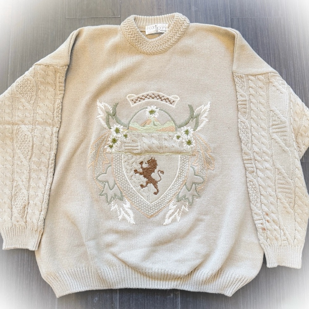 Vintage 80’s Cortigiani Cream Crewneck 70% Wool 30% acrylic Men’s Sweater